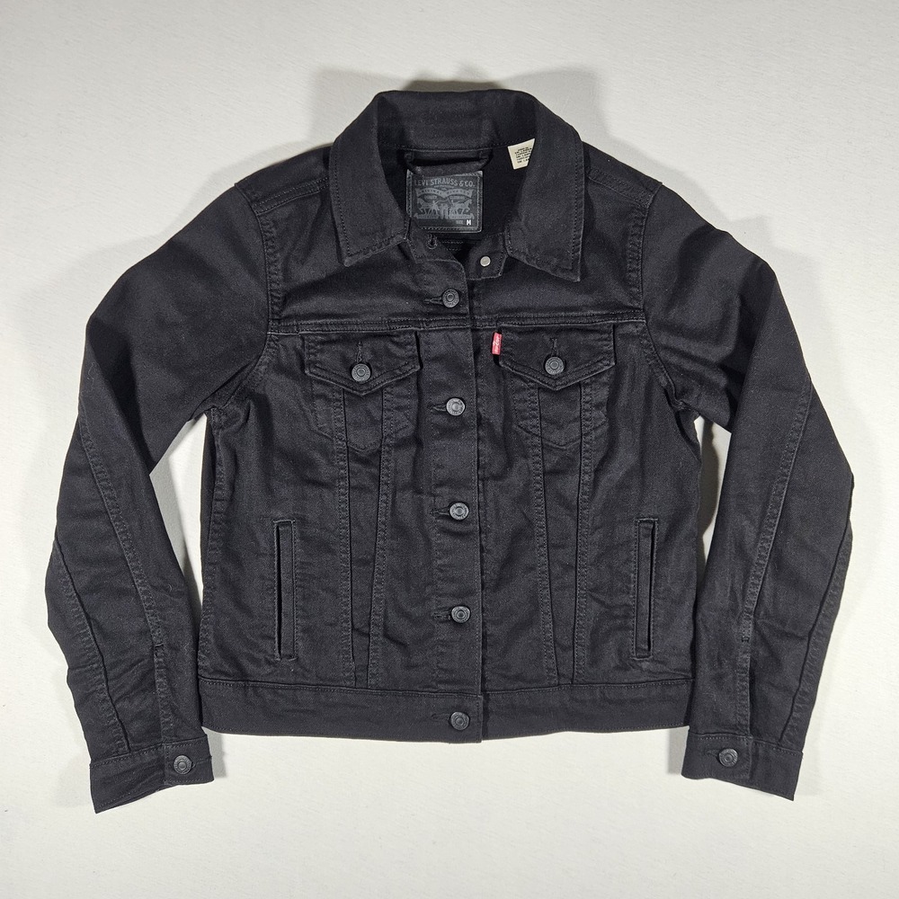 Levi's Denim Trucker Jacket Black Womens Medium Stretch Motorcycle Type III - Picture 2 of 6